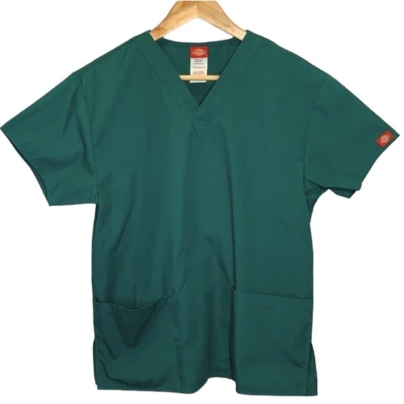 Dickies V-Neck Scrub Top, Hunter Green Size: Small - Picture 1 of 6